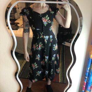 Vintage short ruffle sleeve floral maxi dress with tie back detail